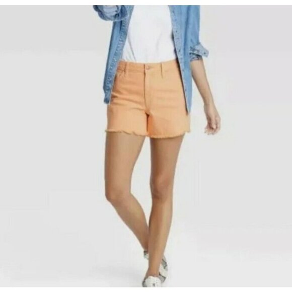 WOMEN'S High-Rise Jean Shorts Universal Thread Orange Vintage Raw Hem Size 0/25 - Picture 2 of 3